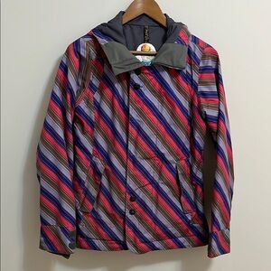Burton Woman’s Ski Jacket Small Hooded Multicolor Striped Pockets Dry Ride